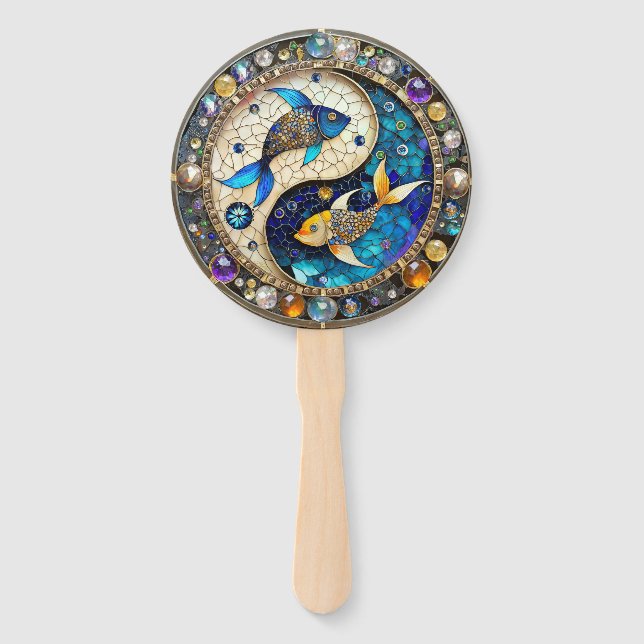 Zodiac - Pisces Fish Yin and Yang Hand Fan (Front)