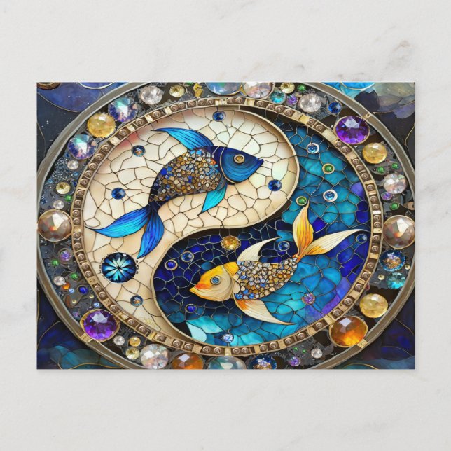 Zodiac - Pisces Fish Yin and Yang Holiday Postcard (Front)