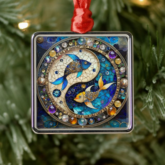 Zodiac - Pisces Fish Yin and Yang Metal Ornament (Tree)