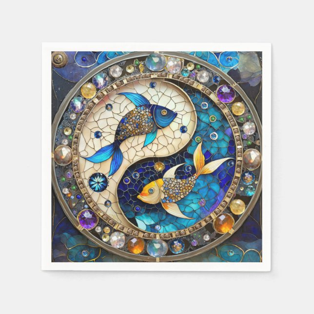Zodiac - Pisces Fish Yin and Yang Napkin (Front)