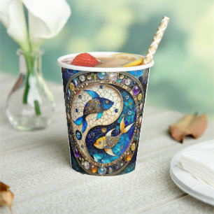 Zodiac - Pisces Fish Yin and Yang Paper Cups