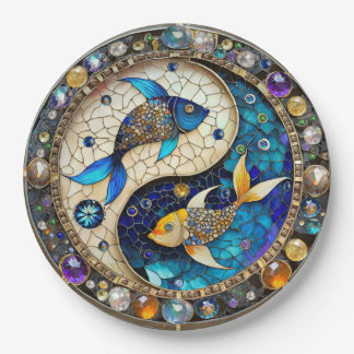 Zodiac - Pisces Fish Yin and Yang Paper Plate