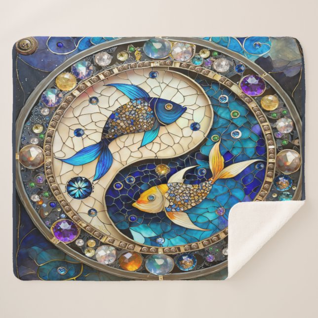 Zodiac - Pisces Fish Yin and Yang Sherpa Blanket (Front (Horizontal))
