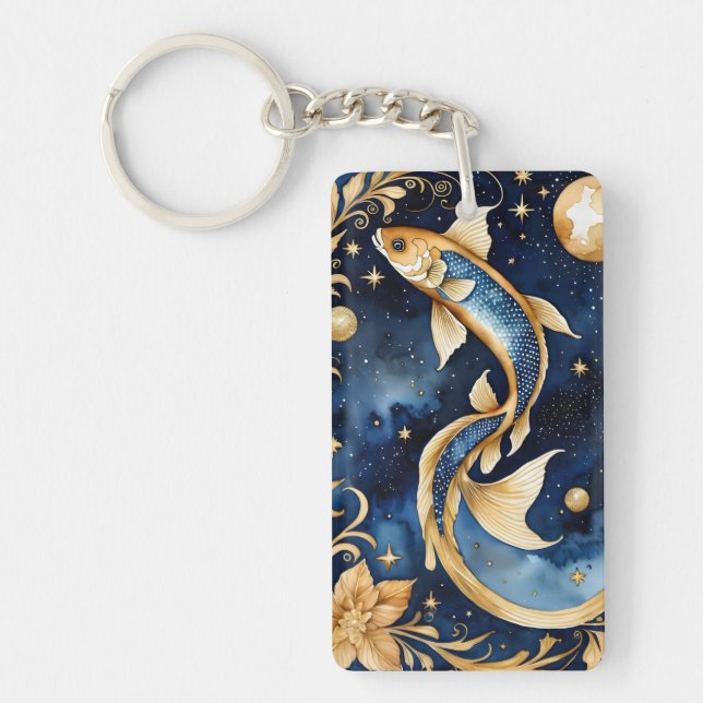 zodiac pisces watercolor design keychain (Front)