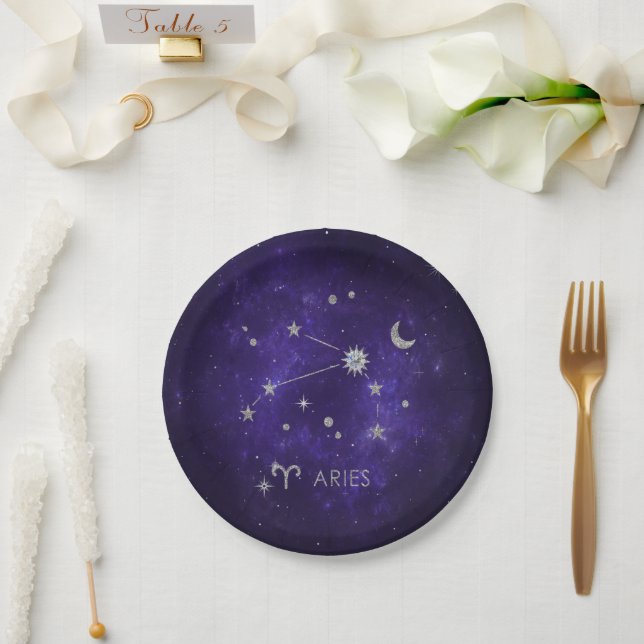 Zodiac Purple Aries | Cosmic Astrology Horoscope Paper Plate (Wedding)