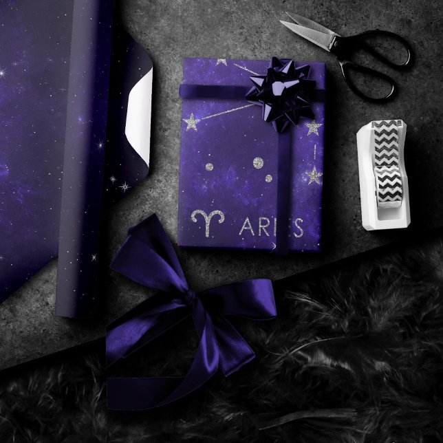Zodiac Purple Aries | Cosmic Astrology Horoscope Wrapping Paper (Creator Uploaded)