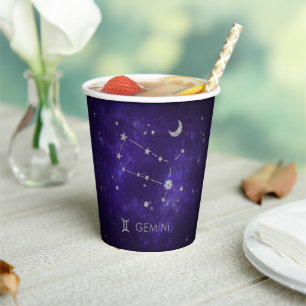 Zodiac Purple Gemini Cosmic Astrology Horoscope Paper Cups