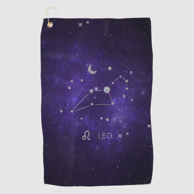 Zodiac Purple Leo | Cosmic Astrology Horoscope Golf Towel (Front)