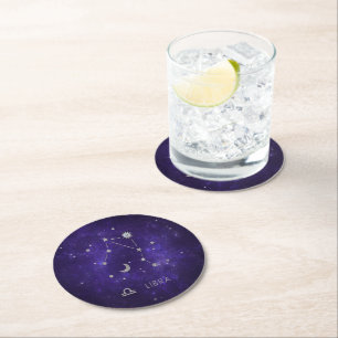 Zodiac Purple Libra Cosmic Astrology Horoscope Round Paper Coaster