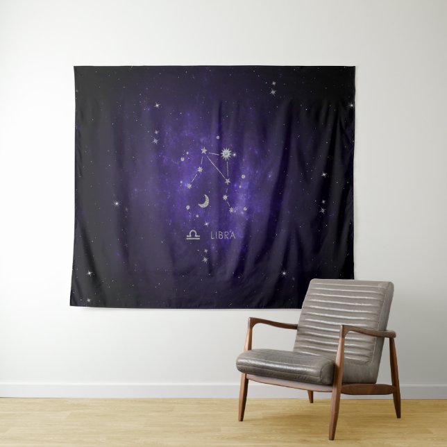 Zodiac Purple Libra | Cosmic Astrology Horoscope Tapestry (In Situ (Horizontal))