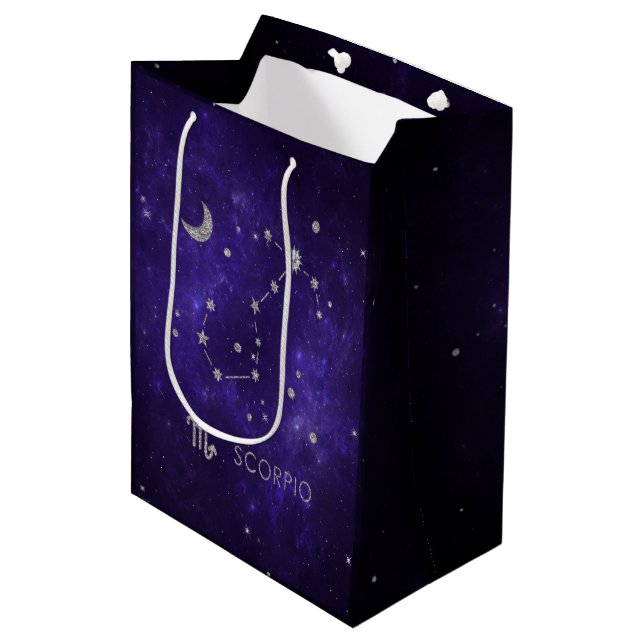 Zodiac Purple Scorpio | Cosmic Astrology Horoscope Medium Gift Bag (Front Angled)