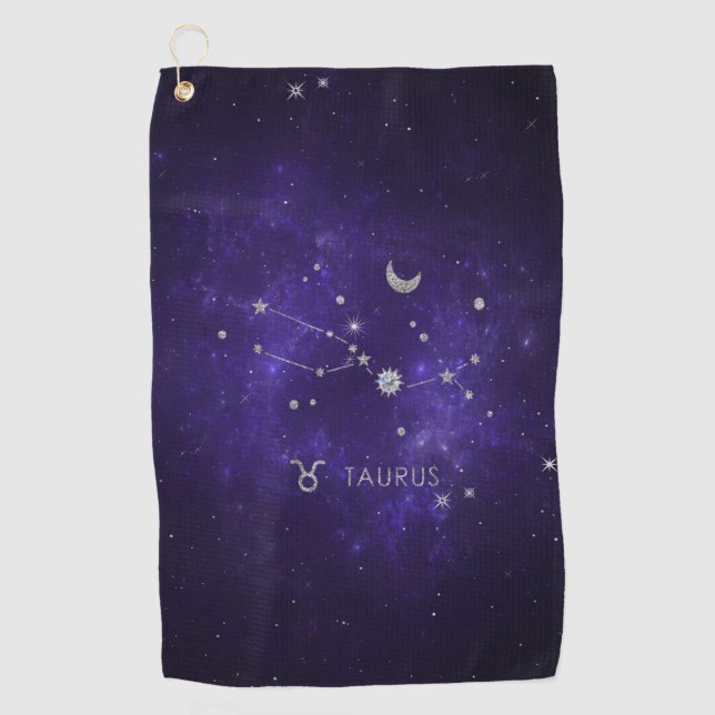 Zodiac Purple Taurus | Cosmic Astrology Horoscope Golf Towel (Front)