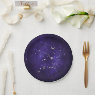 Zodiac Purple Taurus   Cosmic Astrology Horoscope Paper Plate