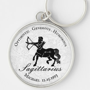 Zodiac Sagittarius Astrology Custom Black White Keychain