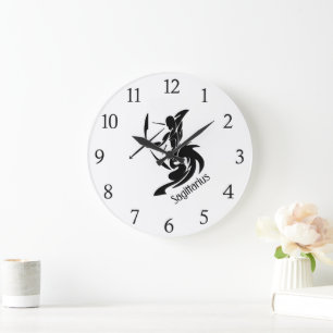 Zodiac Sagittarius Black Numbers Large Clock