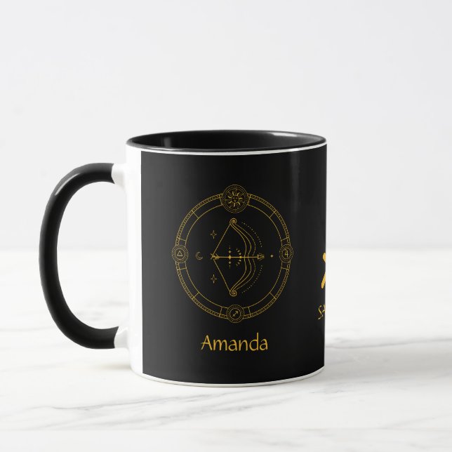 Zodiac Sagittarius Golden Yellow Customizable Mug (Left)