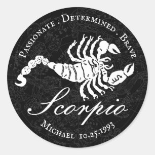Zodiac Scorpio Astrology White Black Custom Classic Round Sticker