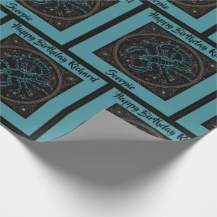 Zodiac Scorpio Birthday Add Name Teal & Black Wrapping Paper