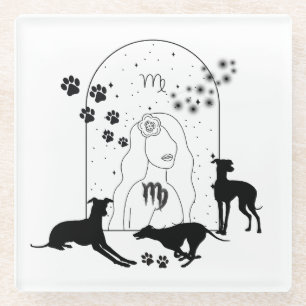 Zodiac Sign and Matching Pets.Virgo - Greyhound.w Glass Coaster