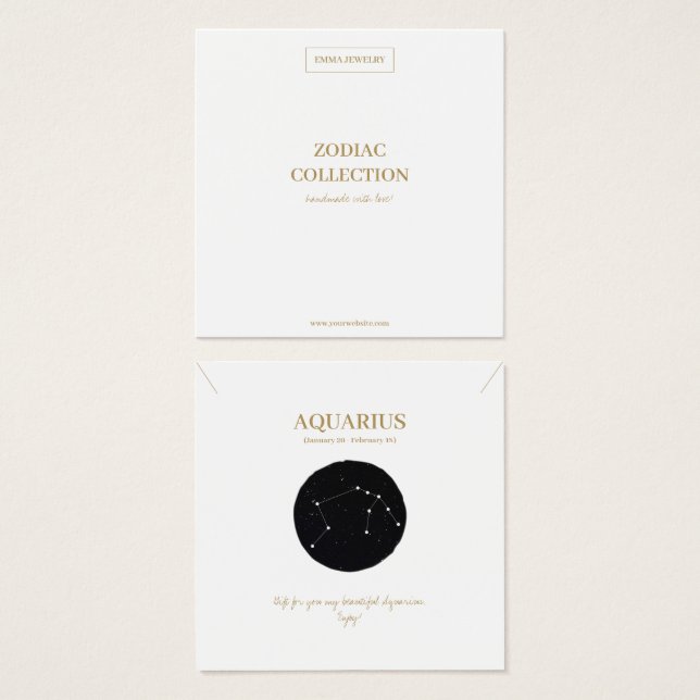 Zodiac Sign Aquarius Jewellery Display Card (Front & Back)