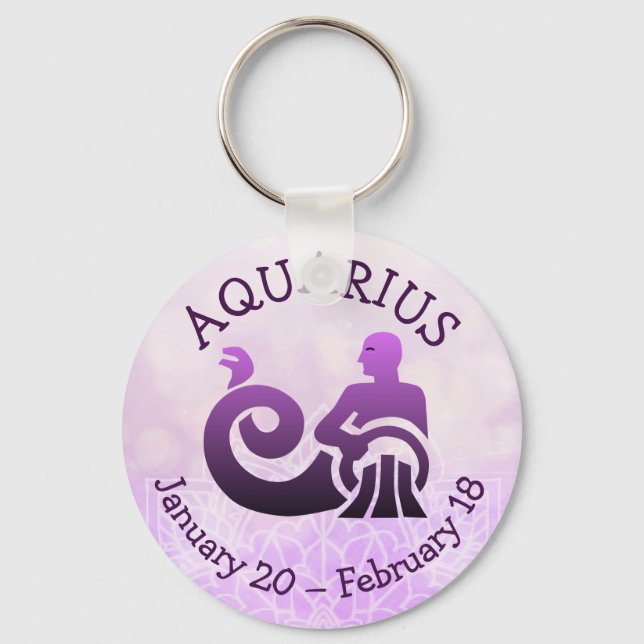 Zodiac Sign Aquarius Purple Horoscope Astrology Keychain (Front)