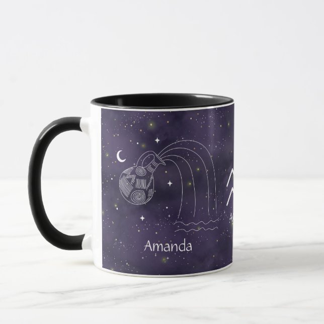 Zodiac Sign Aquarius Watercolor Customizable Mug (Left)