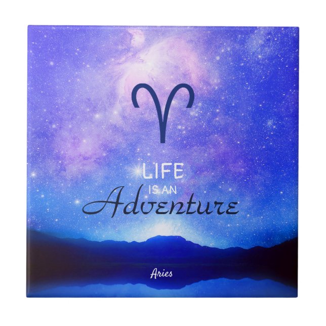 Zodiac Sign Aries Dreamy Star Sky Quote  Tile (Front)