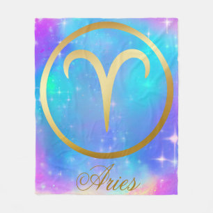 Zodiac Sign Aries Gold on Colourful Background   Fleece Blanket