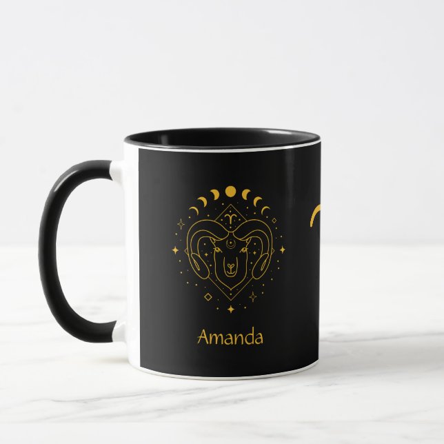 Zodiac Sign Aries Golden Yellow Customizable Mug (Left)