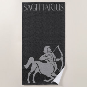 Zodiac Sign Black and Grey Sagittarius Horse Man Beach Towel