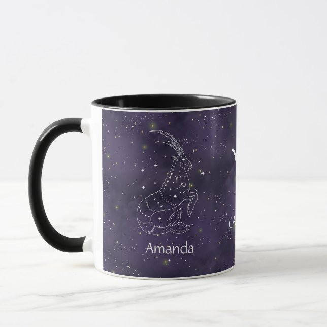 Zodiac Sign Capricorn Watercolor Customizable Mug (Left)