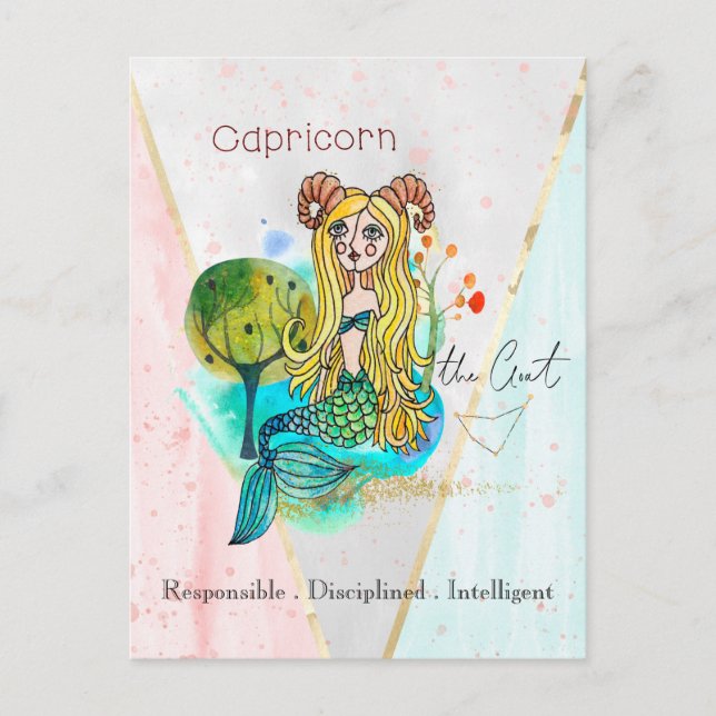 Zodiac Sign Capricorn Whimsical Girl Symbolic Goat Postcard (Front)
