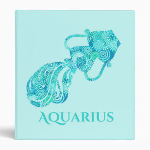 Zodiac Sign for Aquarius in a Turquoise Pattern Binder
