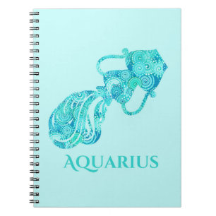 Zodiac Sign for Aquarius in a Turquoise Pattern Notebook