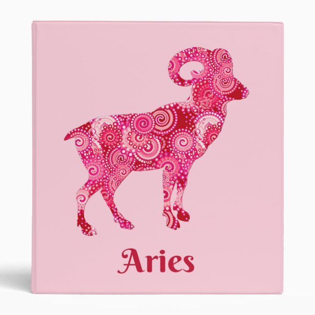 Zodiac Sign for Aries in a Coral Red Pattern  Binder (Front)