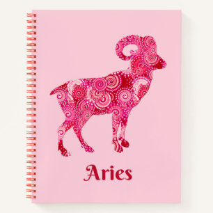 Zodiac Sign for Aries in a Coral Red Pattern  Notebook