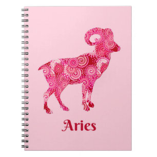 Zodiac Sign for Aries in a Coral Red Pattern  Notebook