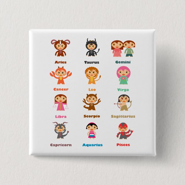 Zodiac Sign for Kids 2 Inch Square Button (Front)