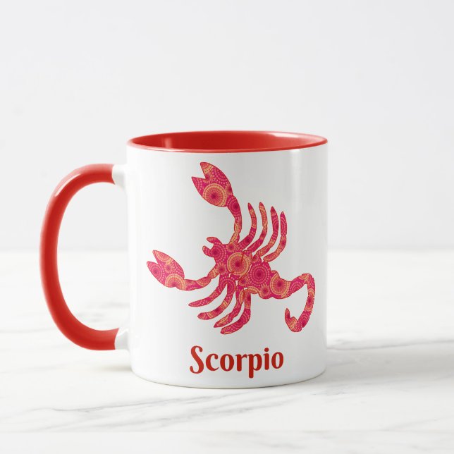 Zodiac Sign for Scorpio in Red and Coral Mug (Left)