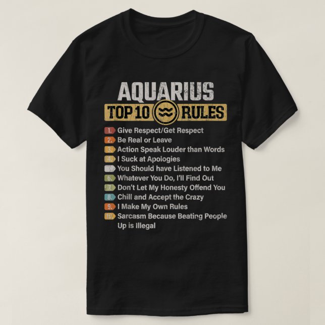 Zodiac Sign Funny Top 10 Rules Of Aquarius Graphic (Design Front)