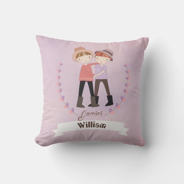 Zodiac Sign Gemini  Boy Add A Name Throw Pillow (Front)