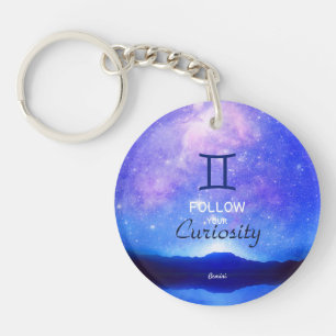 Zodiac Sign Gemini Dreamy Star Sky Quote  Keychain