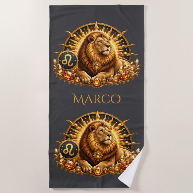 Zodiac Sign Leo Personalized Beach Towel (Front)