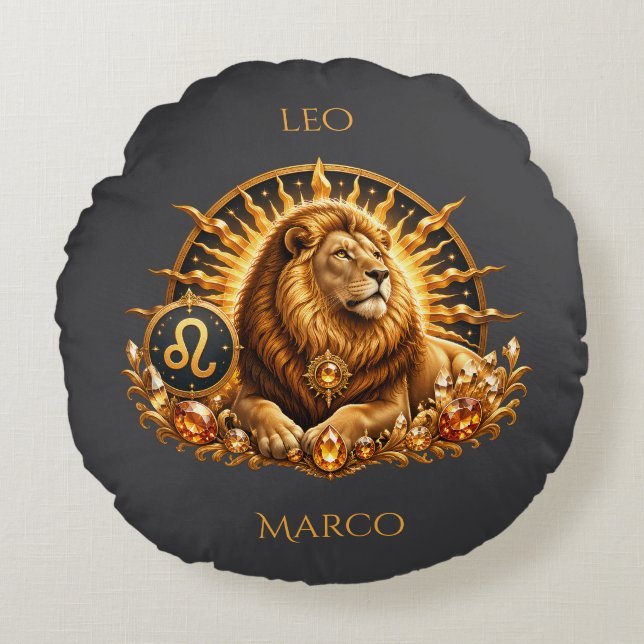 Zodiac Sign Leo Personalized Round Pillow (Front)