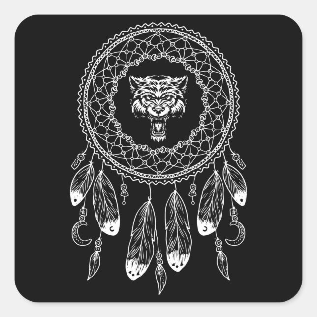Zodiac Sign Native American Wolf Square Sticker (Front)