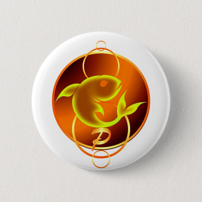 Zodiac Sign Orange Pisces Design 2 Inch Round Button (Front)