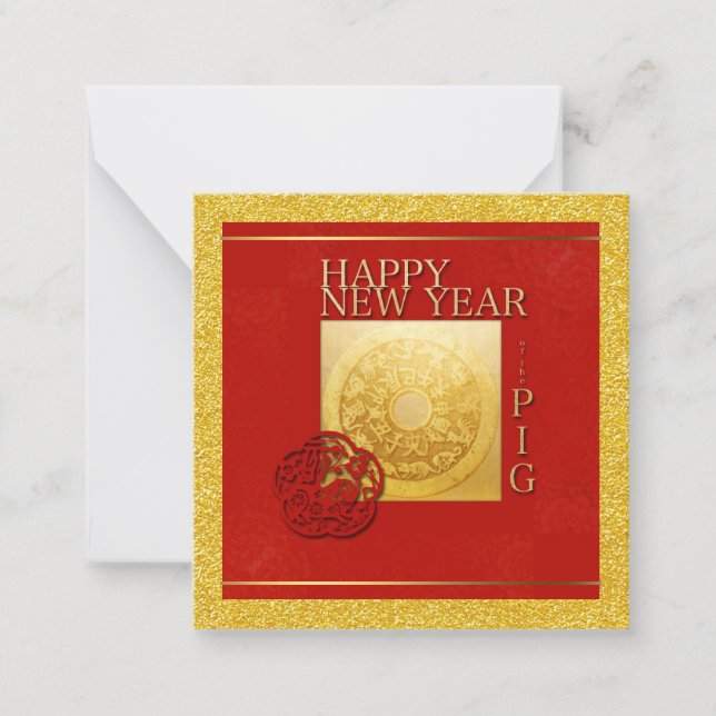 Zodiac Sign Pig Papercut Chinese Year 2019 square Card (Front)