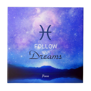 Zodiac Sign Pisces Dreamy Star Sky Quote  Tile