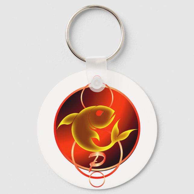 Zodiac Sign Red Pisces Design Keychain (Front)