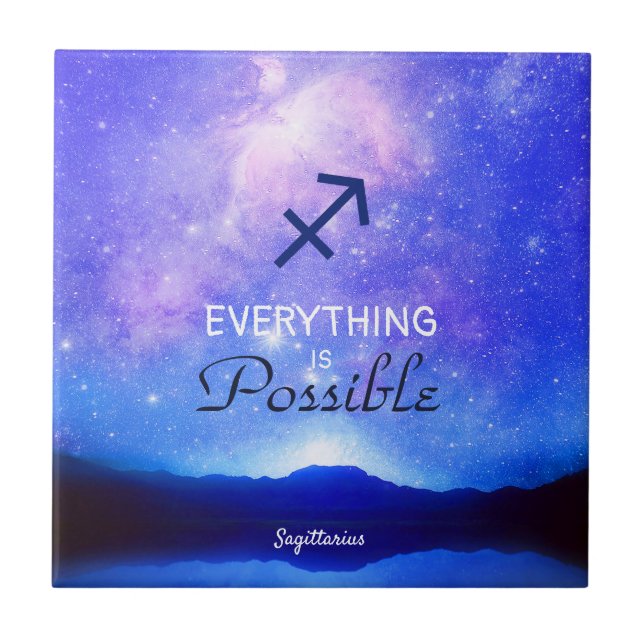 Zodiac Sign Sagittarius Dreamy Sky Quote  Tile (Front)